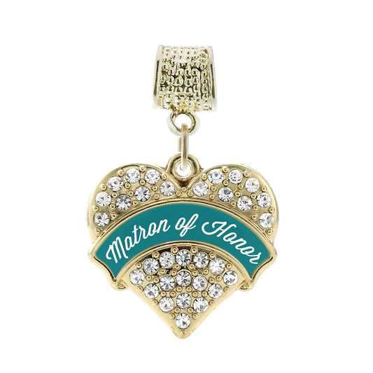 Gold Dark Teal Matron of Honor Pave Heart Memory Charm