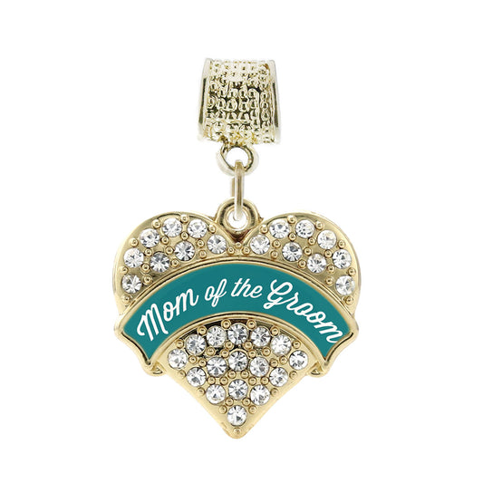 Gold Dark Teal Mom of Groom Pave Heart Memory Charm