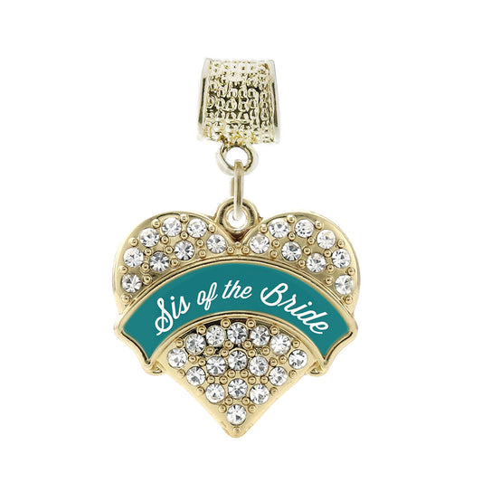 Gold Dark Teal Sis of Bride Pave Heart Memory Charm