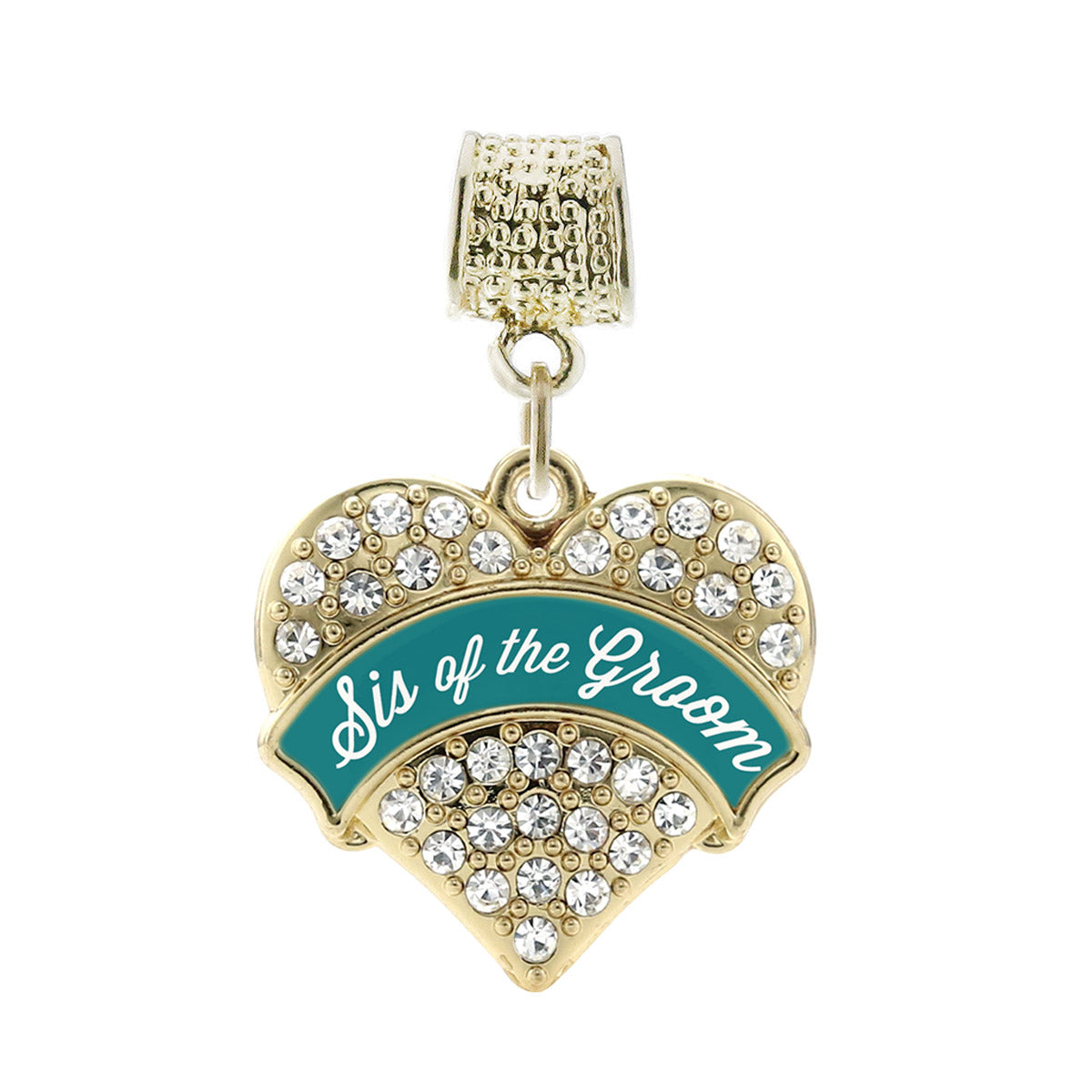 Gold Dark Teal Sis of Groom Pave Heart Memory Charm
