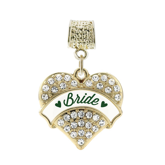 Gold Forest Green Bride Pave Heart Memory Charm