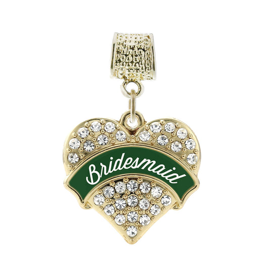 Gold Forest Green Bridesmaid Pave Heart Memory Charm