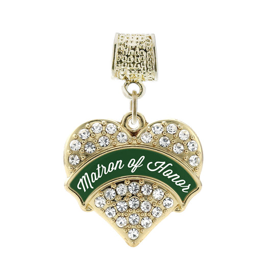 Gold Forest Green Matron of Honor Pave Heart Memory Charm