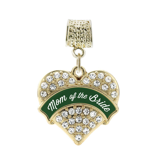 Gold Forest Green Mom of Bride Pave Heart Memory Charm