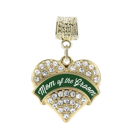 Gold Forest Green Mom of Groom Pave Heart Memory Charm