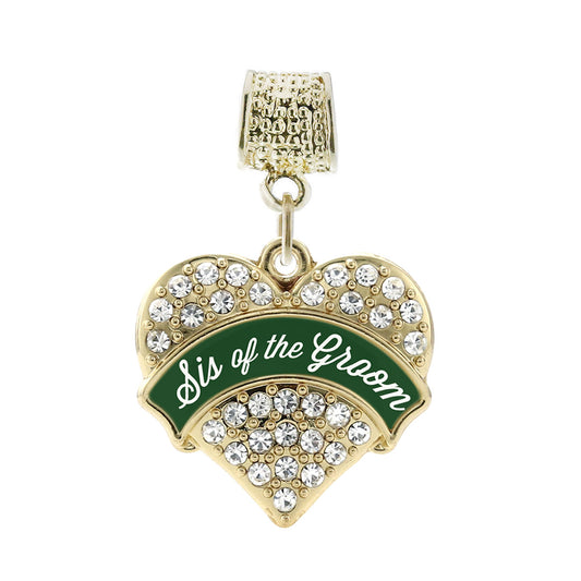 Gold Forest Green Sis of Groom Pave Heart Memory Charm