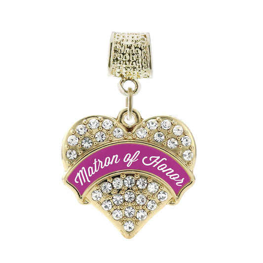 Gold Magenta Matron of Honor Pave Heart Memory Charm