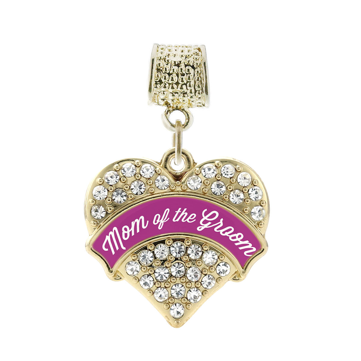 Gold Magenta Mom of Groom Pave Heart Memory Charm