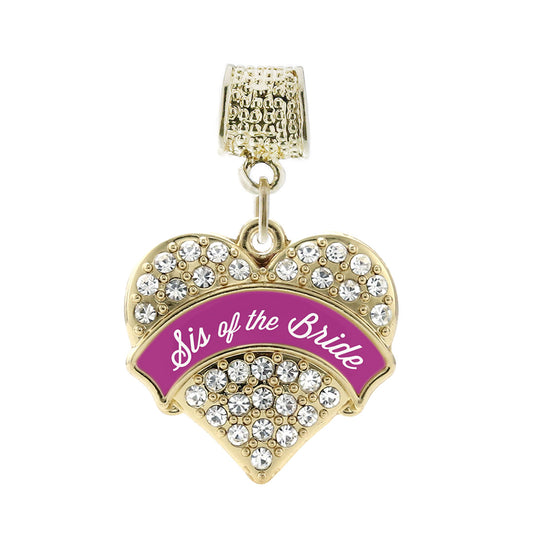 Gold Magenta Sis of Bride Pave Heart Memory Charm