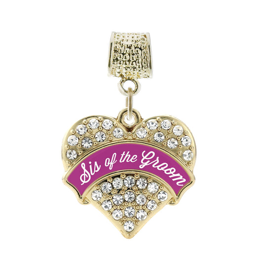 Gold Magenta Sis of Groom Pave Heart Memory Charm