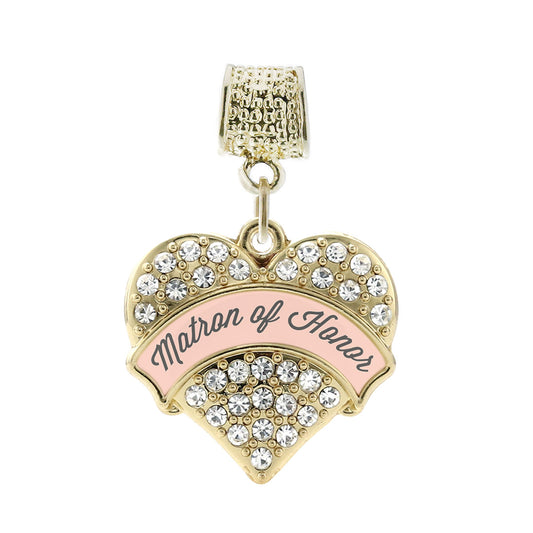 Gold Nude Matron of Honor Pave Heart Memory Charm