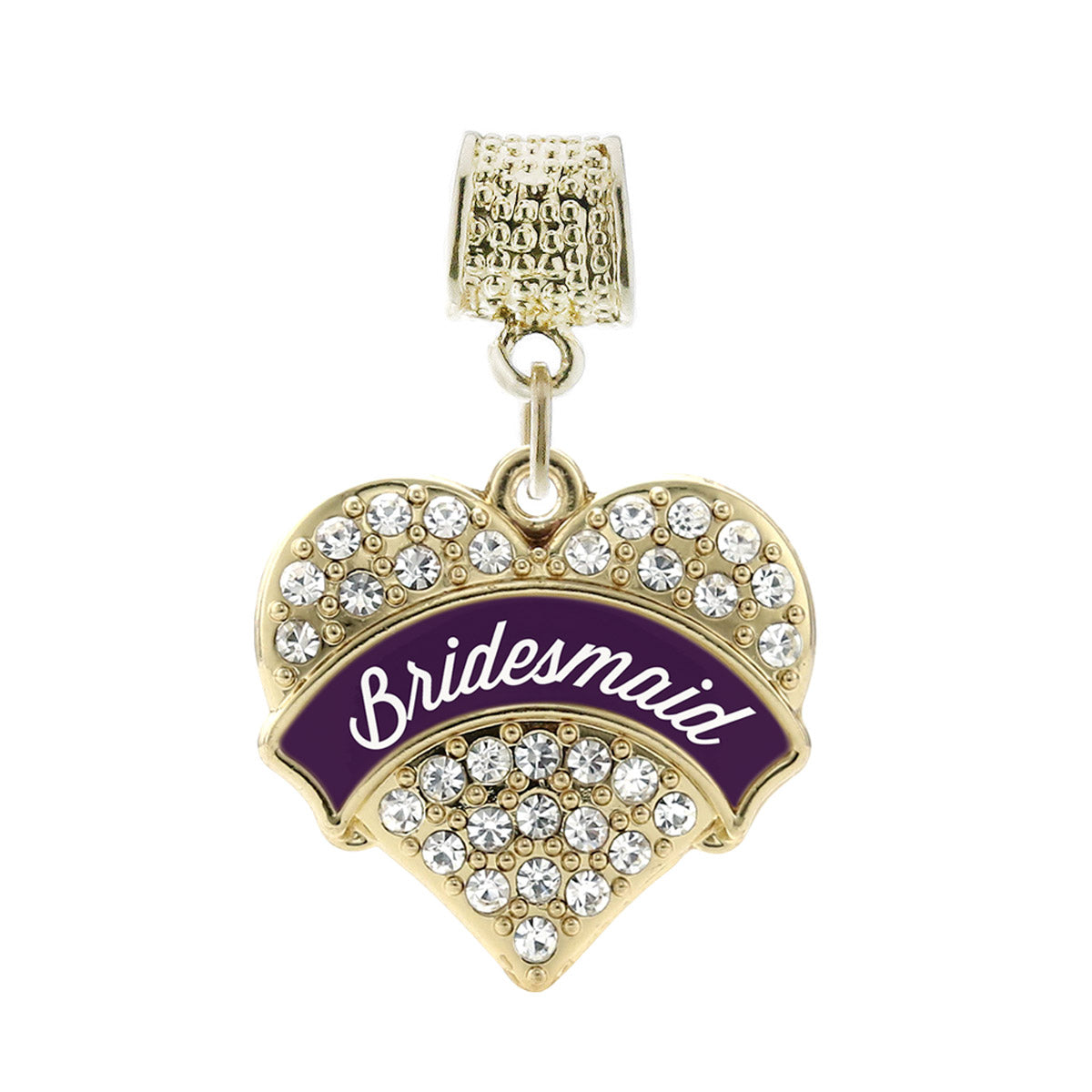 Gold Plum Bridesmaid Pave Heart Memory Charm