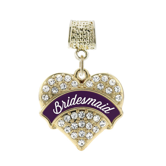 Gold Plum Bridesmaid Pave Heart Memory Charm
