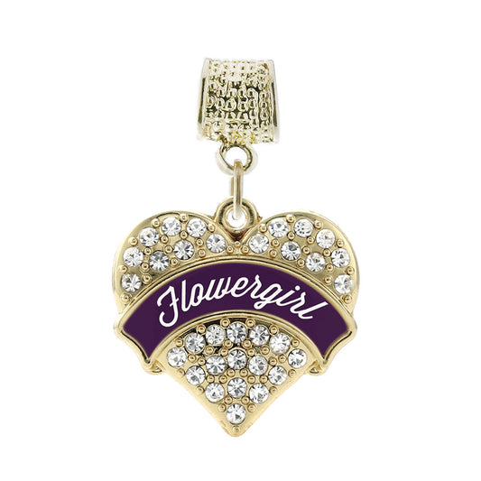 Gold Plum Flower Girl Pave Heart Memory Charm