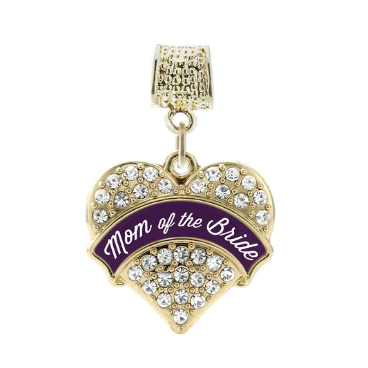 Gold Plum Mom of Bride Pave Heart Memory Charm