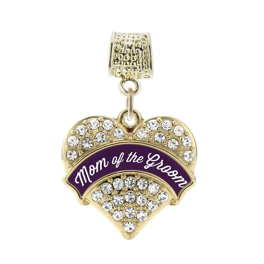 Gold Plum Mom of Groom Pave Heart Memory Charm