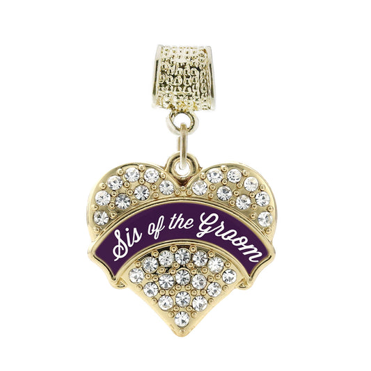 Gold Plum Sis of Groom Pave Heart Memory Charm