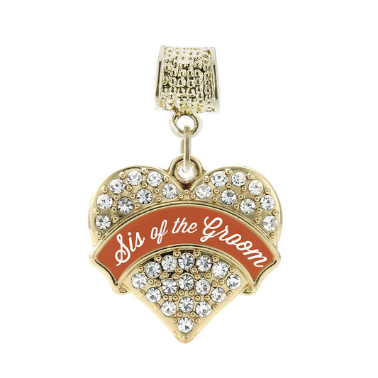 Gold Rust Sis of Groom Pave Heart Memory Charm