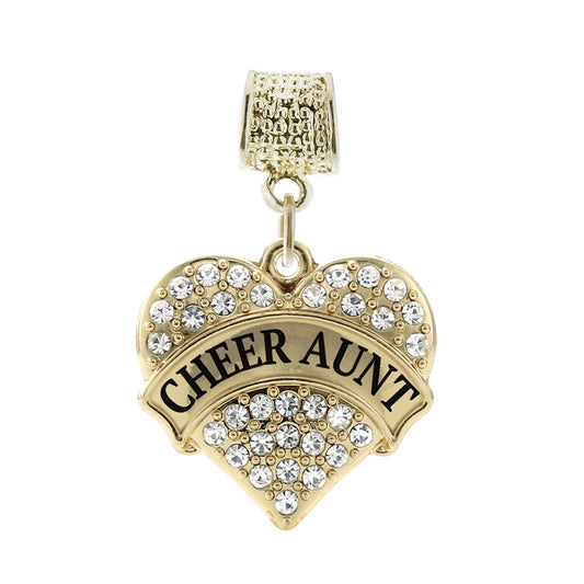Gold Cheer Aunt Pave Heart Memory Charm