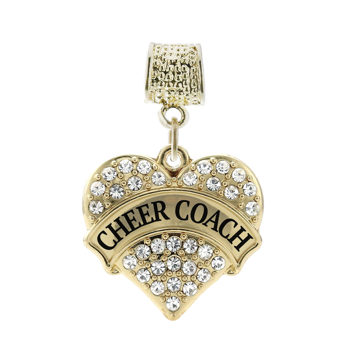 Gold Cheer Coach Pave Heart Memory Charm