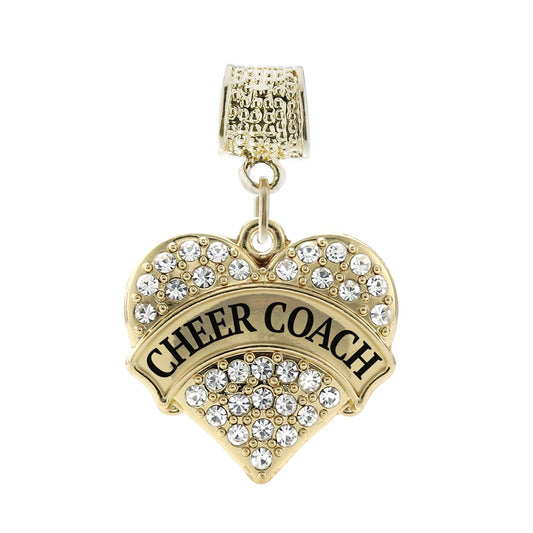 Gold Cheer Coach Pave Heart Memory Charm