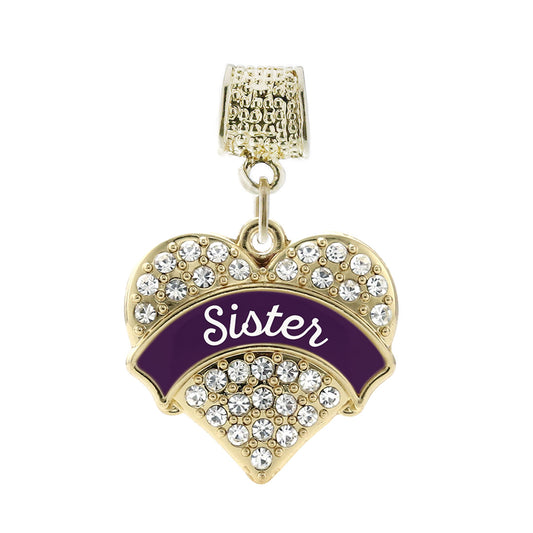Gold Plum Sister Pave Heart Memory Charm