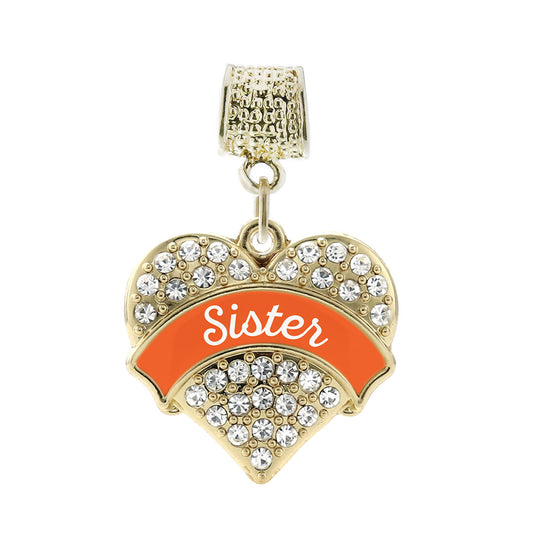 Gold Orange Sister Pave Heart Memory Charm