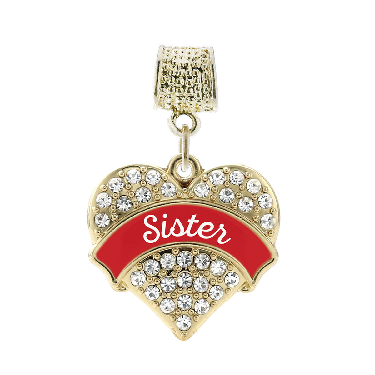Gold Red Sister Pave Heart Memory Charm