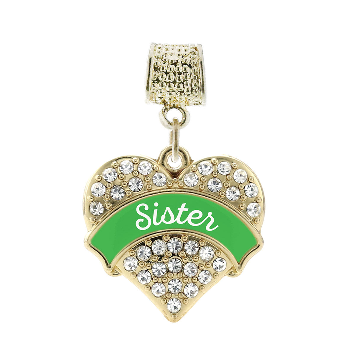 Gold Emerald Green Sister Pave Heart Memory Charm