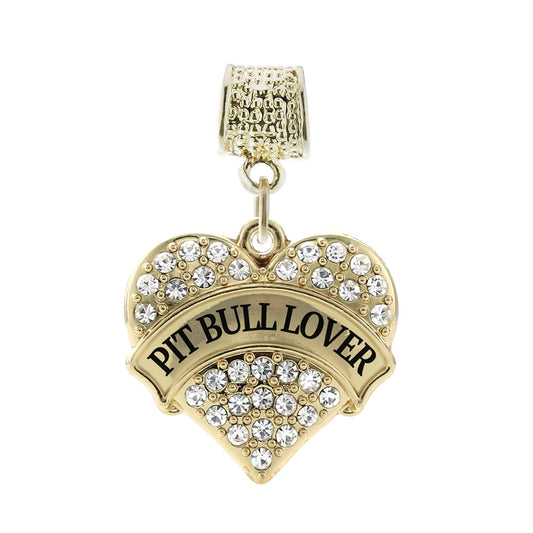 Gold Pit Bull Lover Pave Heart Memory Charm