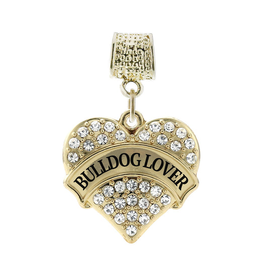 Gold Bulldog Lover Pave Heart Memory Charm