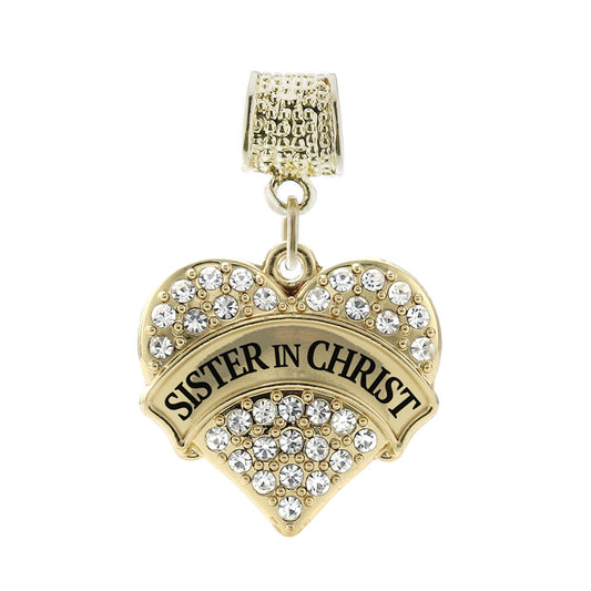 Gold Sister in Christ Pave Heart Memory Charm