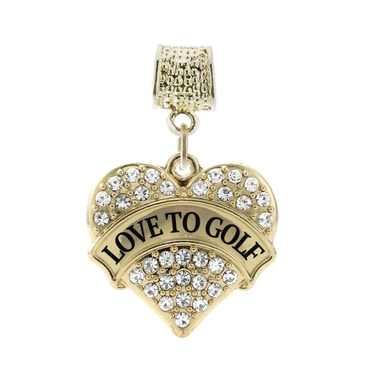 Gold Love to Golf Pave Heart Memory Charm