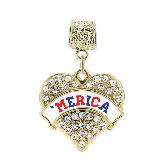 Gold 'Merica Pave Heart Memory Charm