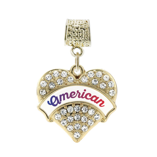 Gold American Pave Heart Memory Charm
