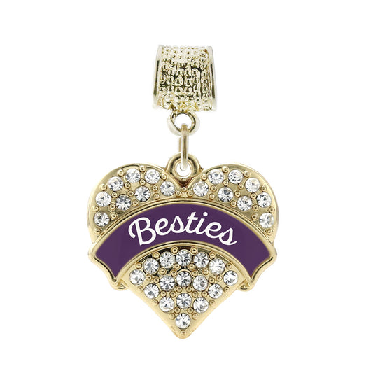 Gold Plum Besties Pave Heart Memory Charm