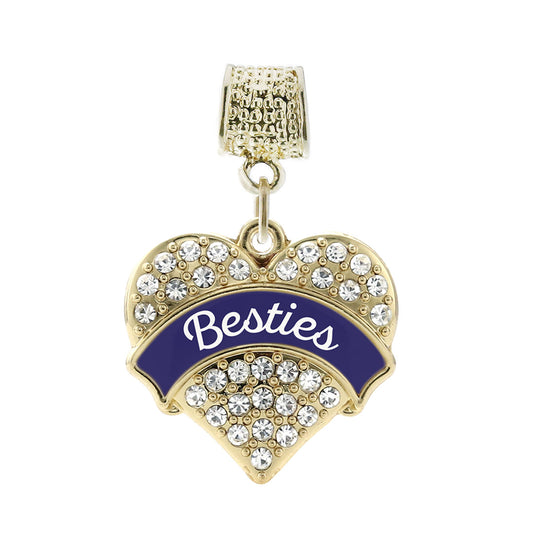 Gold Navy Blue Besties Pave Heart Memory Charm