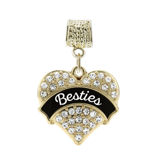 Gold Black and White Besties Pave Heart Memory Charm