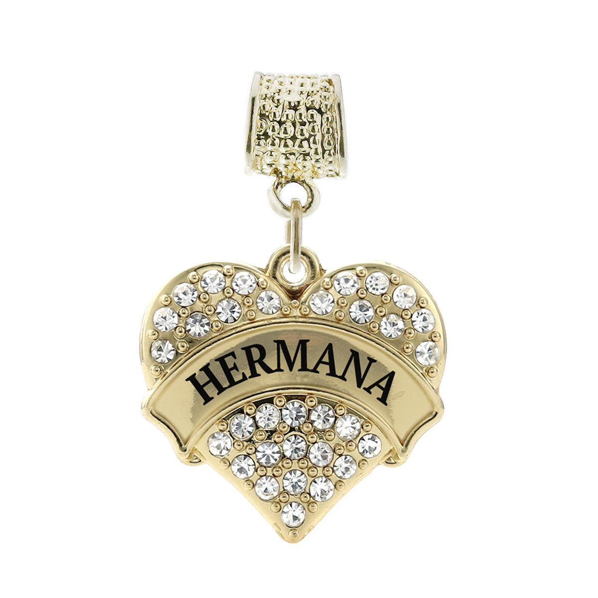 Gold Hermana - Sister in Spanish Pave Heart Memory Charm