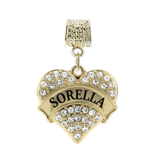 Gold Sorella - Sister in Italian Pave Heart Memory Charm