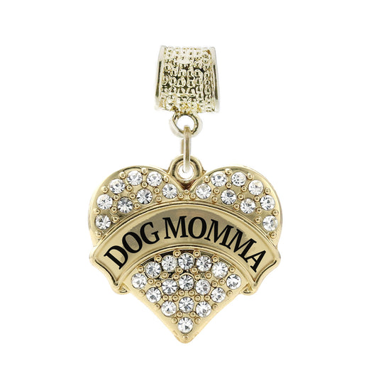Gold Dog Momma Pave Heart Memory Charm