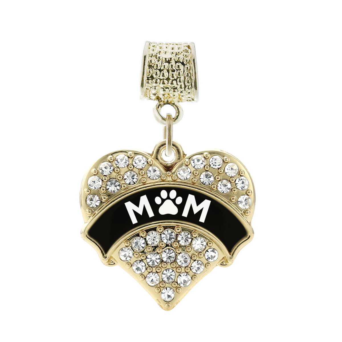Gold Pet Mom - Paw Print Pave Heart Memory Charm
