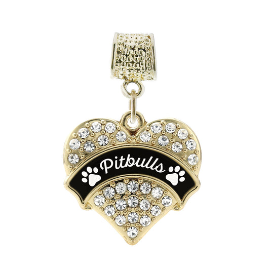 Gold Pitbulls - Paw Prints Pave Heart Memory Charm
