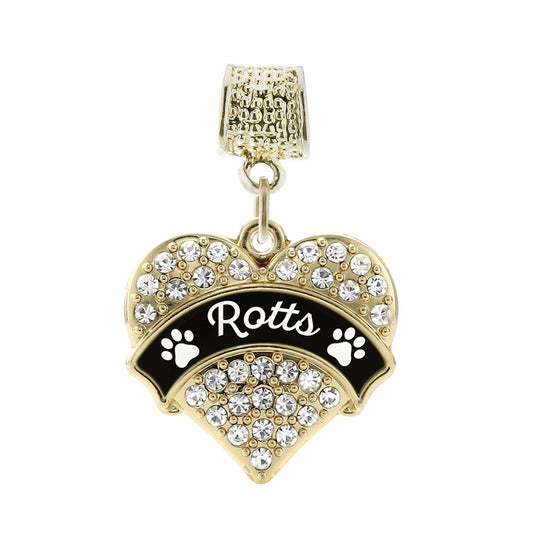 Gold Rotts - Paw Prints Pave Heart Memory Charm