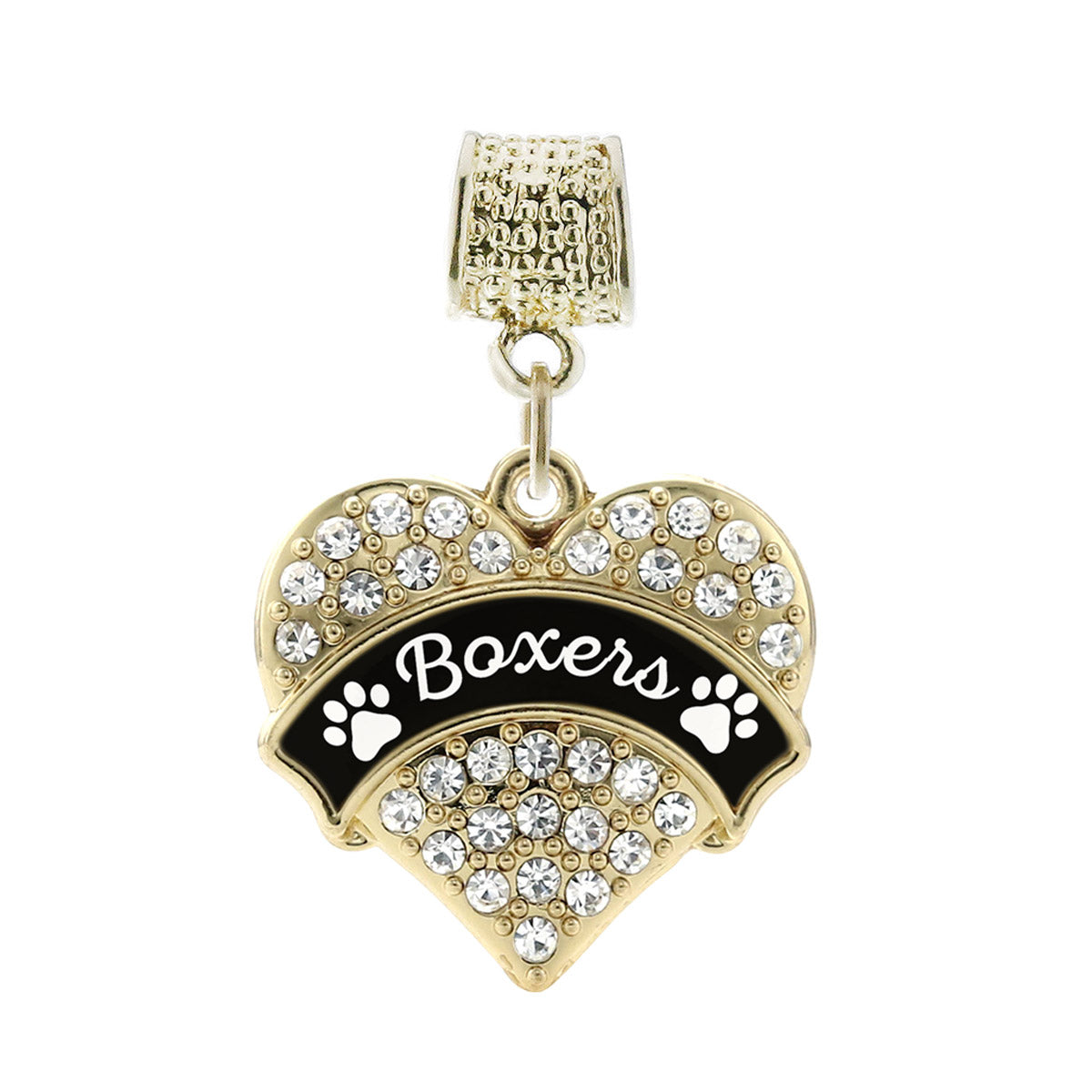 Gold Boxers - Paw Prints Pave Heart Memory Charm