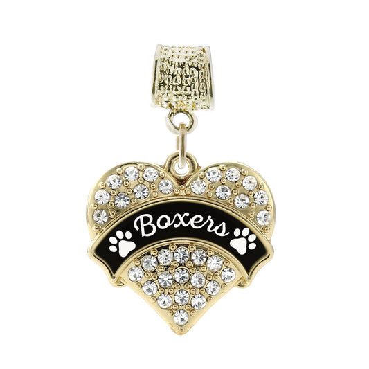 Gold Boxers - Paw Prints Pave Heart Memory Charm