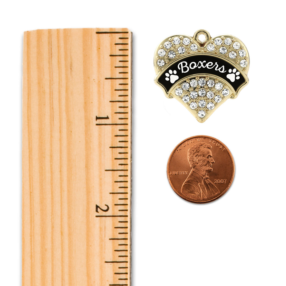 Gold Boxers - Paw Prints Pave Heart Memory Charm
