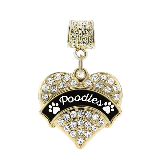 Gold Poodles - Paw Prints Pave Heart Memory Charm