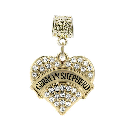 Gold German Shepherd Pave Heart Memory Charm