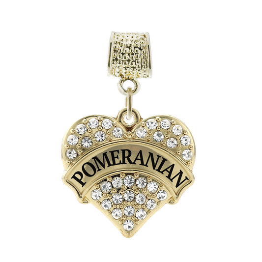 Gold Pomeranian Pave Heart Memory Charm